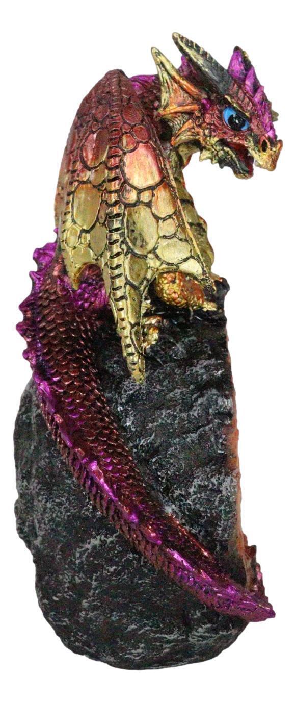 Metallic Red Iridescent Dragon On Faux Geode Rock Quartz Crystal Cove Figurine Item image 7