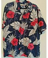 Havana Jack&#39;s Cafe 100% Silk Black Hawaiian Print Resort Shirt Size L Hi... - £19.10 GBP