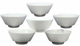 Contemporary Large White Porcelain Trapezoid Round Bowls 44oz 8.5&quot;Dia Set Of 6 - £47.94 GBP