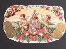 La Guarda Cigar Advertising Label Trimmed Gold Embossed Flowers Coins - £11.21 GBP