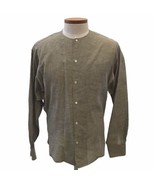 Vintage 80&#39;s Men&#39;s Kenzo Cotton Linen Blend Collarless Gray Dress Shirt ... - £106.44 GBP