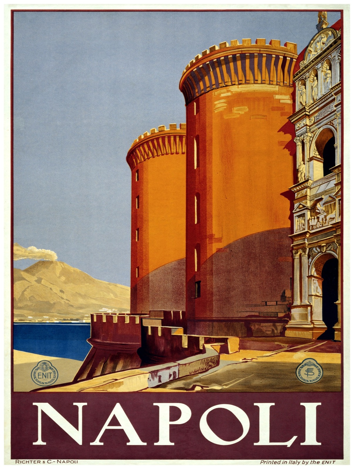7923.Napoli.italian structures by the water.active volcano.POSTER.art wall decor