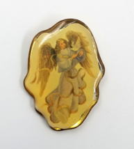 Vintage Victorian Guardian Angel Dove Bird Religious Epoxy Resin Lapel Pin - £5.62 GBP