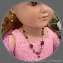 Purple Glass Bead Gold Necklace and Earrings Set • 18 inch Fashion Doll Jewelry - £8.54 GBP