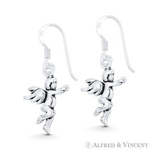 Guardian Angel Winged Cherub Charm Dangling Hook Earrings in 925 Sterling Silver - £14.38 GBP