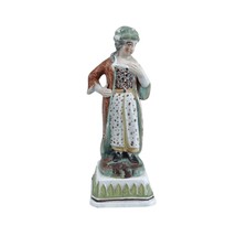 c1820 Staffordshire Pearlware Figure Girl 6.5&quot; tall with 2.5&quot; square base - £272.21 GBP
