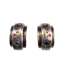 Vintage Silver tone Jewel Inlay Pewter Clip on Earrings - $22.76