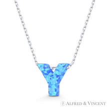 Initial Letter Y Blue Lab-Created Opal 10mm Pendant 925 Sterling Silver Necklace - £19.17 GBP