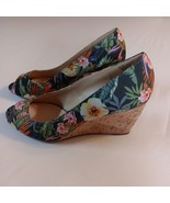 Liz Claiborne Womens Sandals 8.5M Wedge Multicolor Floral Cork Peep Casual - €12,41 EUR