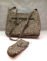 St John’s Bay Leopard Print Handbag Purse with Pouch 11x8.5x3&quot; Shoulder Vtg - £11.76 GBP