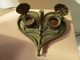 Antique Brass Art Nouveau Heart Shaped Double Inkwell Original - £83.29 GBP