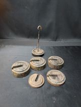 Lot of 4 Cast Iron Mercantile Platform Scale Round Slotted Weights &amp; Hanger - $44.99