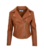 DR206 Women&#39;s Soft Leather Cross Zip Biker Jacket Tan - £127.64 GBP
