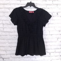 Elle Blouse Womens Medium Black Short Cap Sleeve Textured Elastic Waist Top - £15.92 GBP
