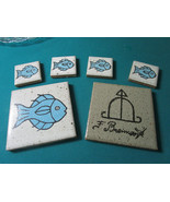BRAZILIAN STUDIO POTTERY 6  CEMENT TILES FISHES 4&quot; AND 8 &quot; - $144.53