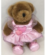 Build a bear Teddy brown mid-sized 12&quot; Plush Pink heart dress stuffed an... - £8.55 GBP