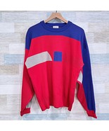 NILS Sweden Vintage 90s Wool Colorblock Ski Lodge Sweater Red Blue Mens XL - $98.99