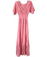 Kings Road pink maxi short sleeve women&#39;s dress v-neck floral lace S - £117.54 GBP