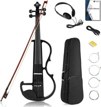 Black Silent Electric Violin, Solid Wood Metallic Electric Fiddle With Ebony - £112.38 GBP