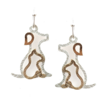 Dog Two-Tone Dangle Drop Earrings Copper and Silver - £11.16 GBP