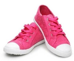 Girls Sneakers Canvas Lace Eyelet Capelli New York Pink Casual Comfort Shoes- 3 - £11.67 GBP