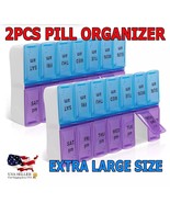 Pill Box Extra Large 7&quot; x 3.5&quot; Am/PM Twice a Day Organizer Case Medicine... - $9.89