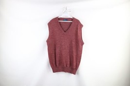 Vintage 70s Streetwear Mens 2XLT Blank Knit Sleeveless Sweater Vest Heather Red - £35.26 GBP