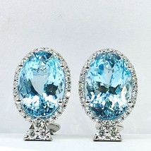 12.69 Ct GIA Certified Oval  Aquamarine Diamond Stud Earrings 14k White Gold - £5,537.71 GBP