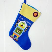 16" Blue Fleece ROBOT Appliqued CHRISTMAS Stocking Kids - $12.86