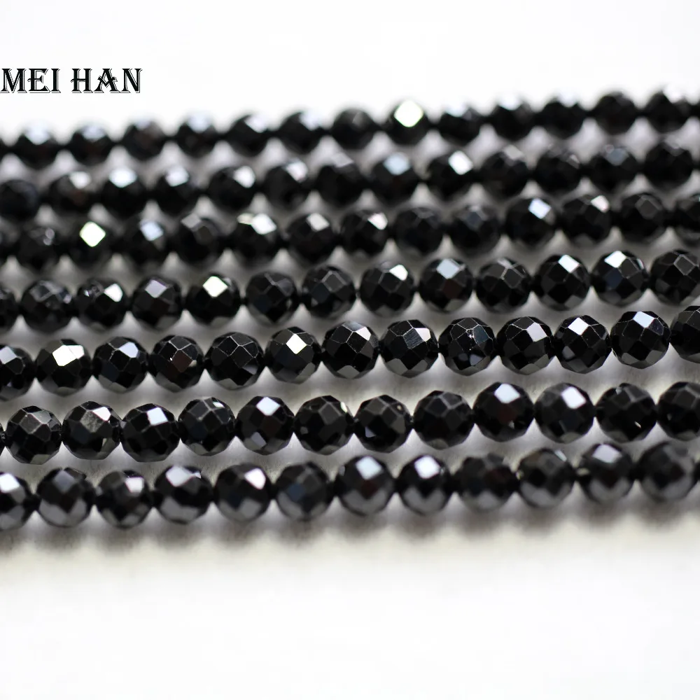 Meihan  (3 strands/set) natural 4mm black spinel faceted round loose beads for - £14.71 GBP