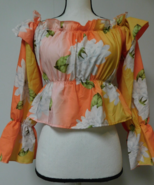 Chic Me Crop Floral  Ruffled Blouse Shirt Top Boho Hippie   Large - £15.56 GBP