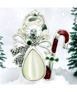 KC Vintage ANGEL Brooch Pin Halo Teardrop Dress Silver Tone w Candy Cane... - $11.87