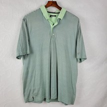 Greg Norman Mens Polo Shirt Sz L Green Blue Striped Play Dry Golf Stretch Cotton - $14.00