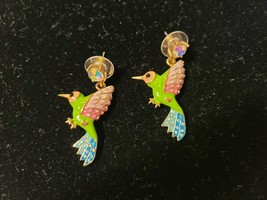 Vintage Betsey Johnson Secret Garden Hummingbird Dangle/Drop Pierced Ear... - £47.84 GBP