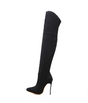 Winter Women Over the Knee Boots Stretch Fabric Pointed Toe Fashion Sewing Thigh - £55.92 GBP