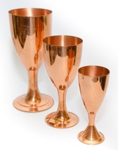 Set of 3 Copper Wine Drinking Glass Large Medium Small For Decoration - £30.37 GBP