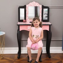 Toddler Vanity Table Chair Set Makeup Mirror Dressing For Kids Girls Xmas Gifts - £76.75 GBP