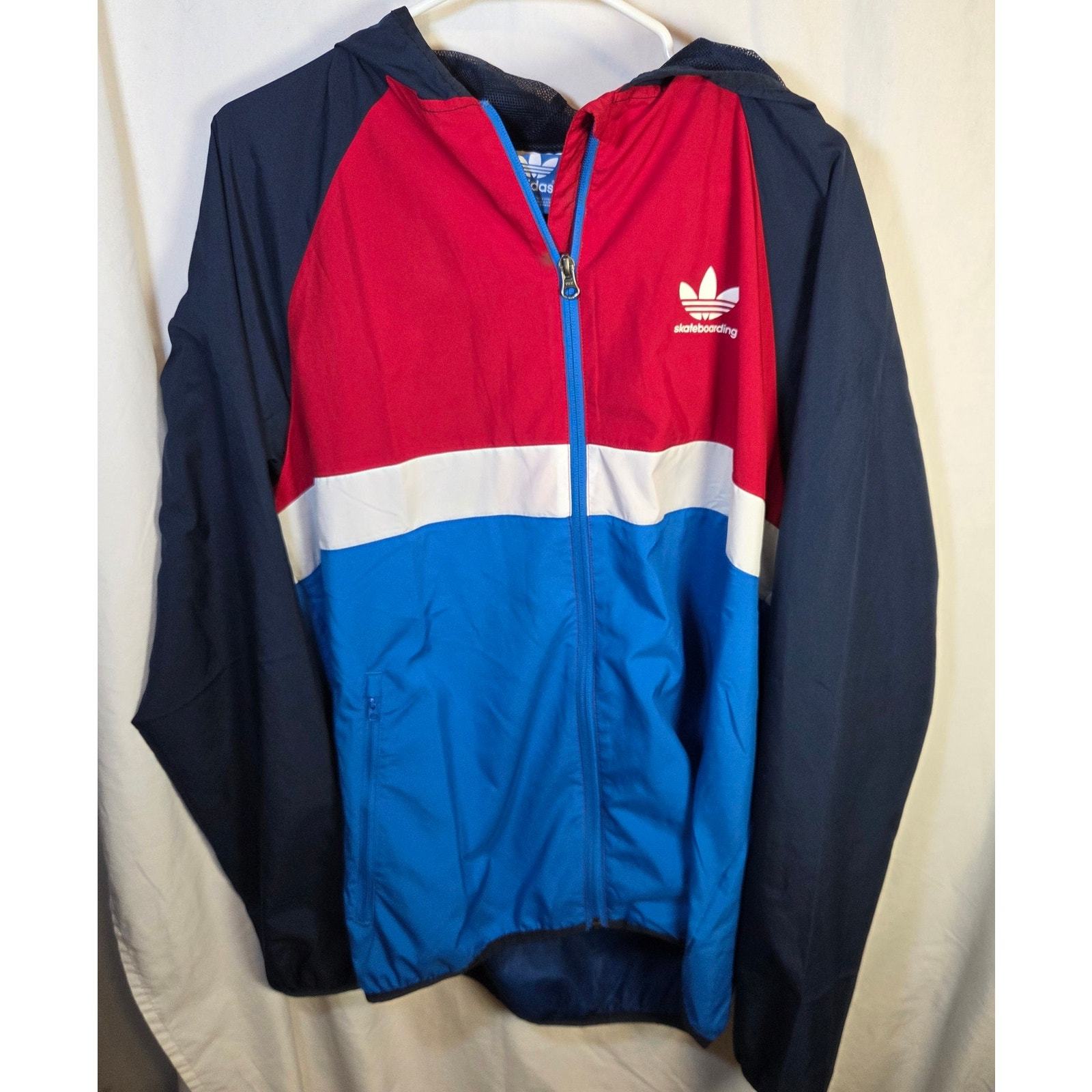 Adidas Skateboarding Climaproof Windbreaker Jacket L Blue Red White 2014 - $64.99