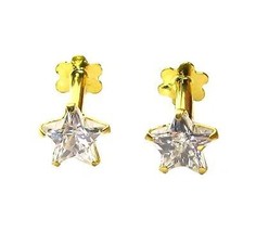 A Forma di Stella Bianco Cz Naso Orecchio Borchie Paio 14k Massiccio Vero Color - £38.20 GBP