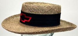 Vtg CHEVROLET BOWTIE EMBROIDERED STRAW SAFARI HAT-YUPOONG-Size 7 - £24.26 GBP