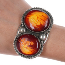 6 3/8&quot; Art Tafoya Yaqui Carved Amber silver cuff bracelet - £773.00 GBP