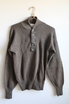 Vtg London Fog Outdoors Unlimited 34&quot; Chest Brown Henley 100% Wool Sweater - £23.28 GBP