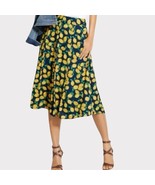 THE LIMITED Navy &amp; Lemon Print Full Midi Skirt Size 4 with pockets novelty - €28,89 EUR