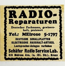 1945 WW2 German-USA Advertisement Schafer Radio Repair Lab Bronx NYC C94A - $369.57 MXN