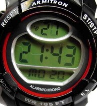 Men Watch Armitron Digital Chrono Acrylic WR 165ft Black Plastic Date New Batt - £29.36 GBP