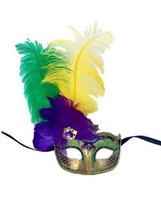 Purple Green Gold Venetian Mask Feather Masquerade Mardi Gras 12&quot; New - £15.52 GBP