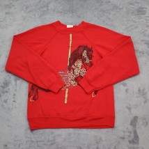 Hanes Sweater Girls L Red Long Sleeve Crew Neck Graphic Print knit Pullover - £20.55 GBP