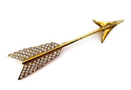 Gold Tone Vintage Roman Crystal Feather Arrow Brooch - £27.03 GBP