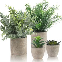 Small Fake Plants Set Of 4 - Eucalyptus Rosemary Succulents Artificial In Pots - £26.33 GBP