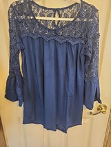 Kate and Mallory Blouse Bell Long Sleeve Lacy Tops Size MED BLUE Color - £6.26 GBP